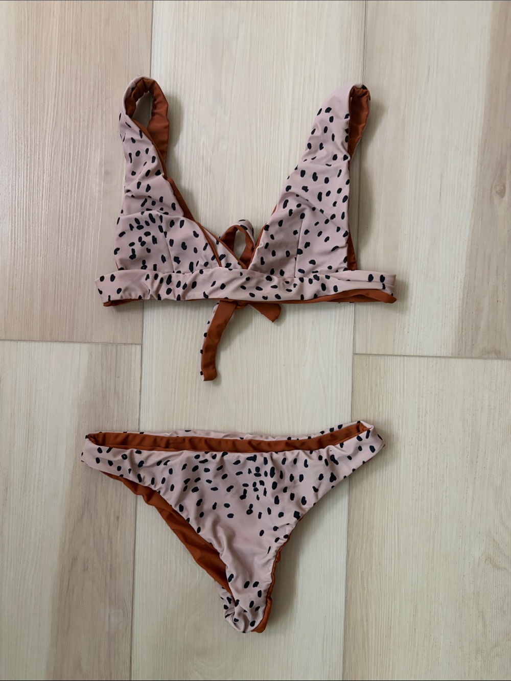Kainani Swimwear Avery/Serena Caramel/ Leopard Spots Reversible Bikini Set